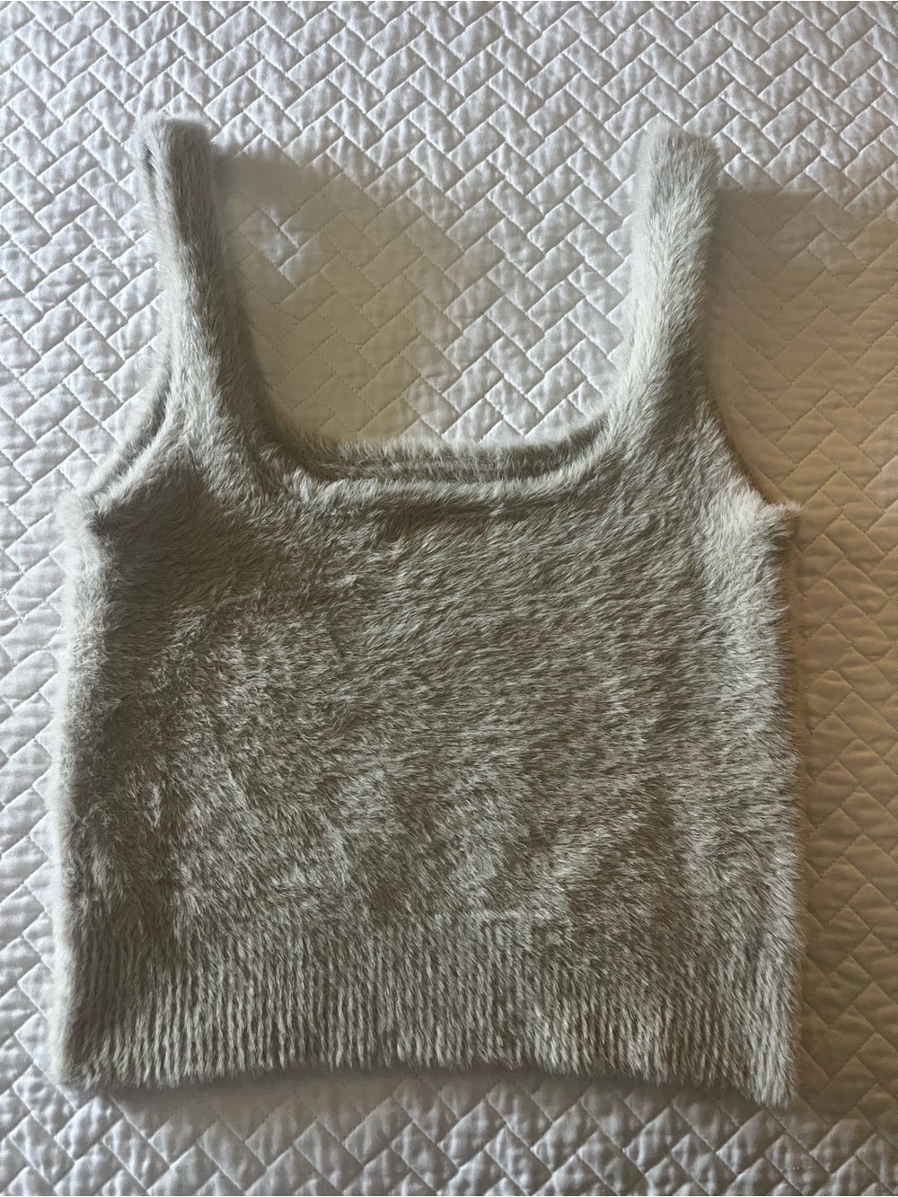 Good American Fuzzy Knit Tank Top in Light Grayish Beige - Picture 5 of 7